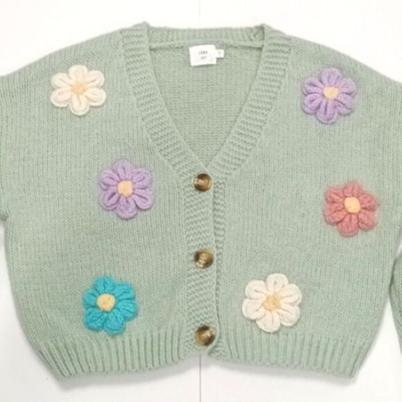 Luna Ivy x Anthropologie Cable Knit Cardigan Light Green w/Crotched Flowers Sz S - Picture 2 of 6